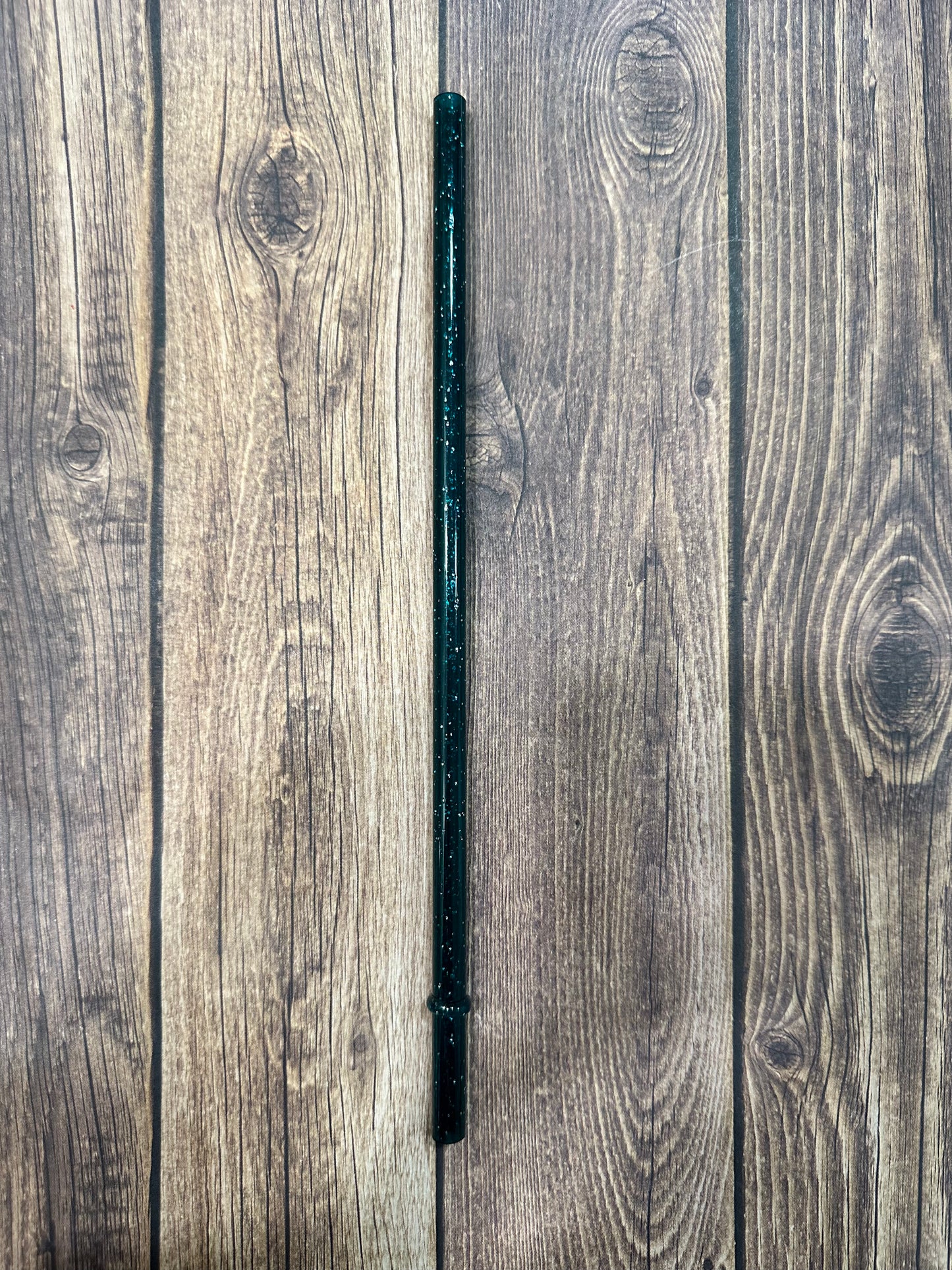 9" Green glitter plastic reusable straw