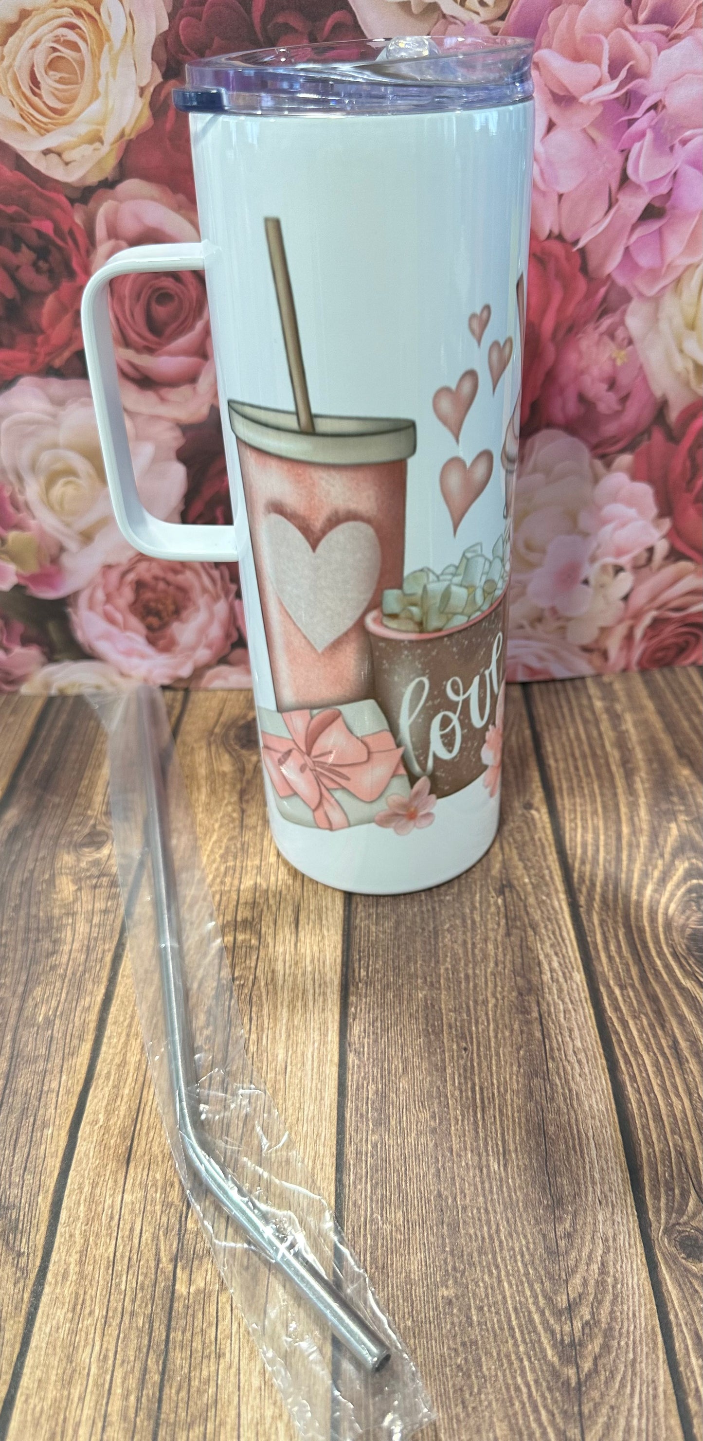 20 oz straight stainless-steel double walled tumbler with a handle