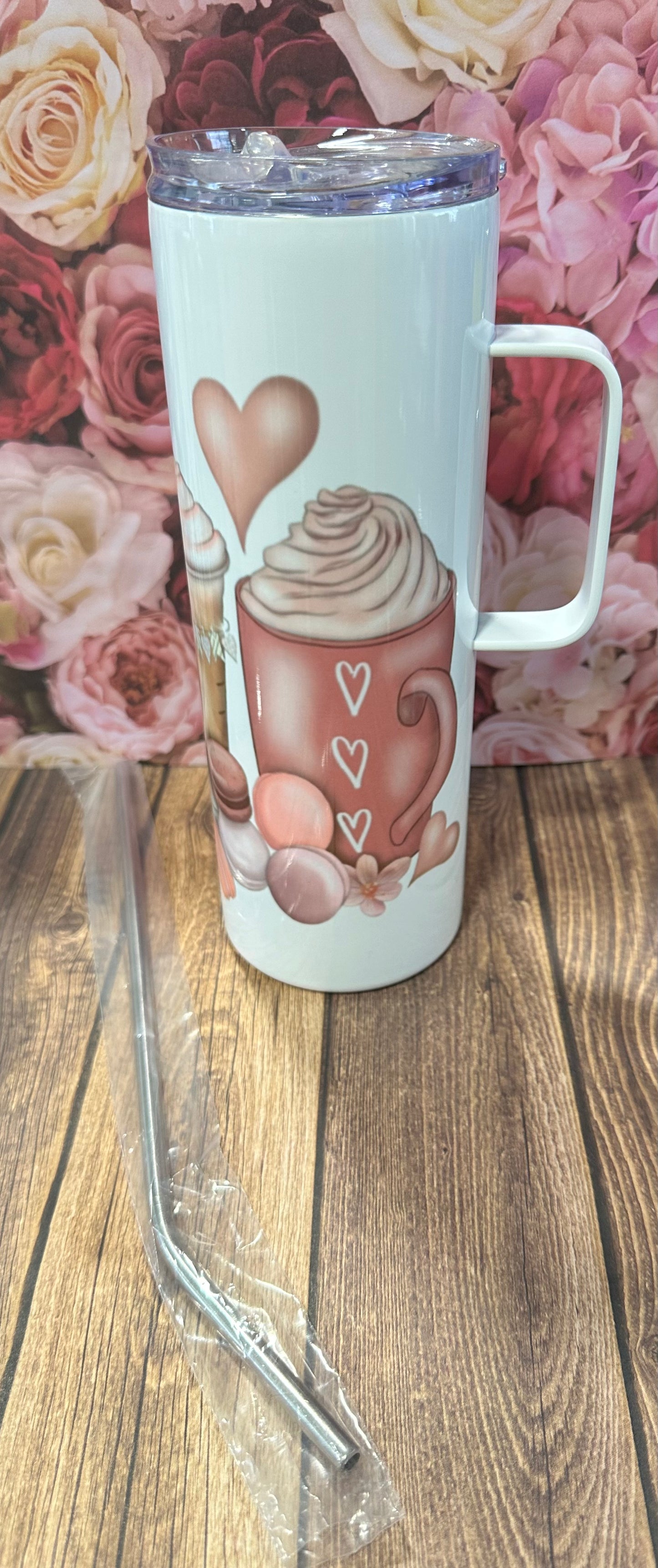 20 oz straight stainless-steel double walled tumbler with a handle