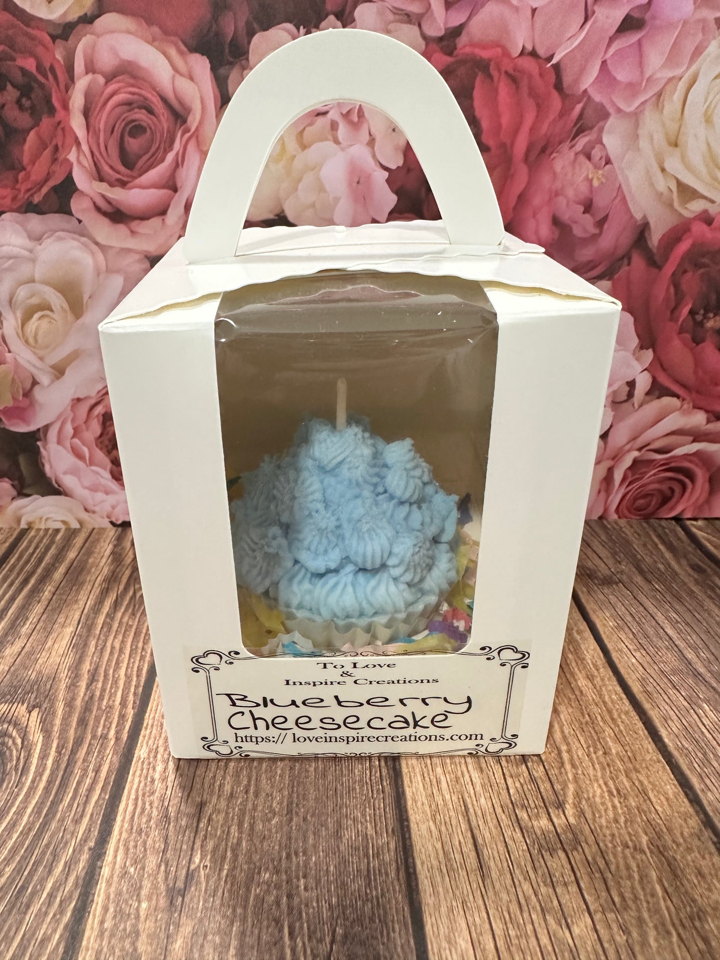 Blueberry cheesecake soy wax cupcake candle