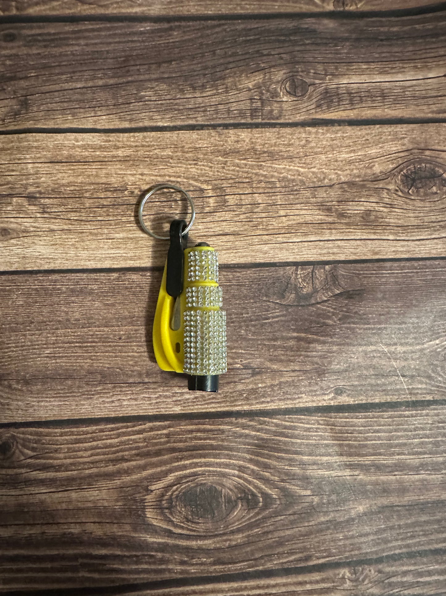 Yellow and silver rhinestone seatbelt cutter/ window breaker