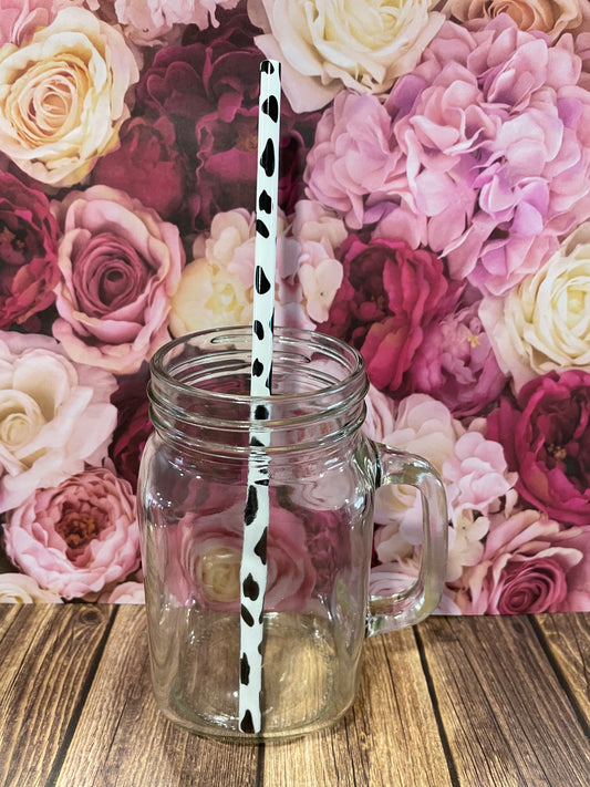 9" Cow print plastic reusable straw