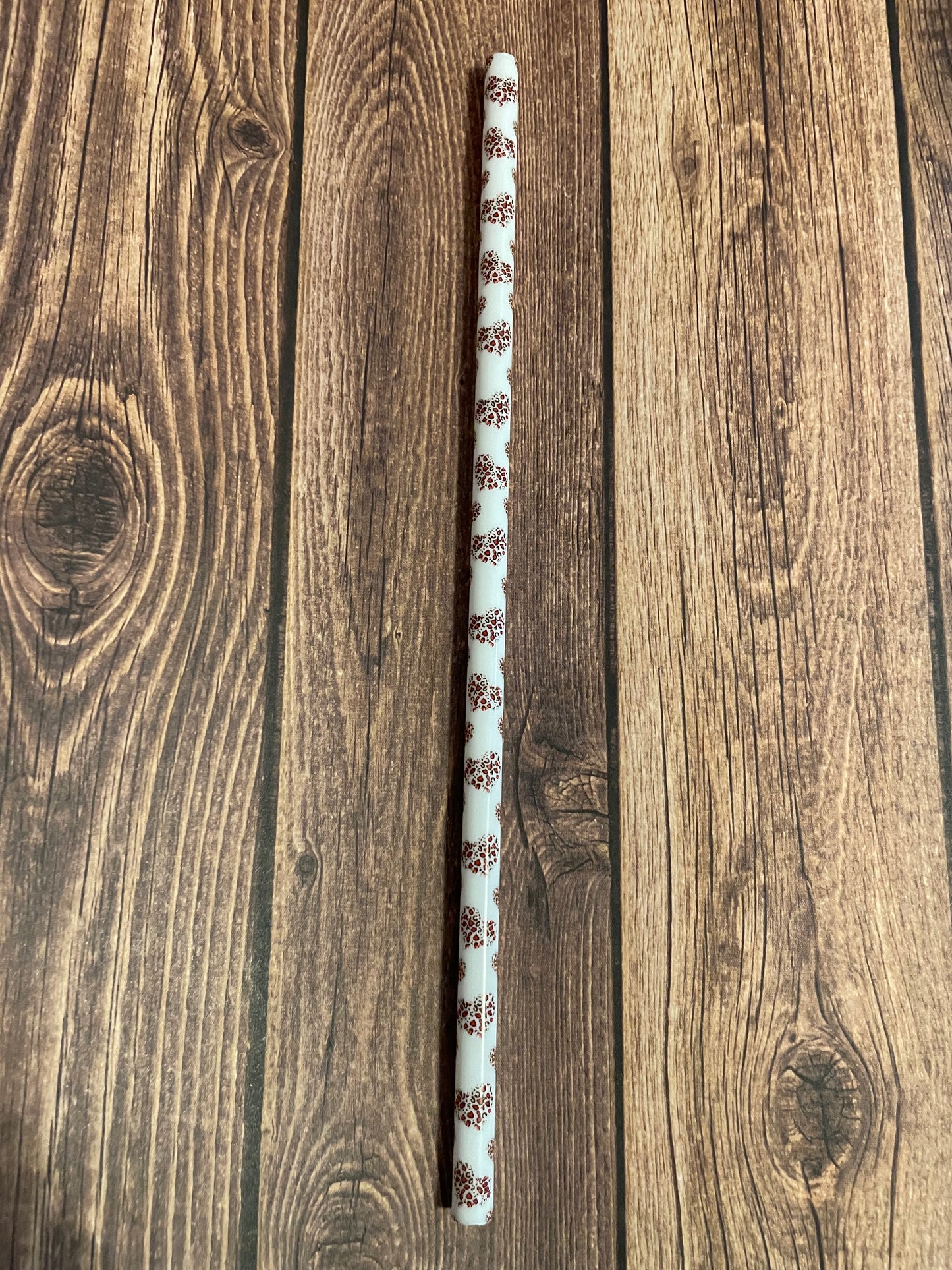 9" Pink cheetah heart plastic reusable straw