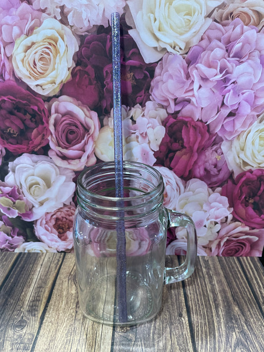 10" Purple glitter plastic reusable straw