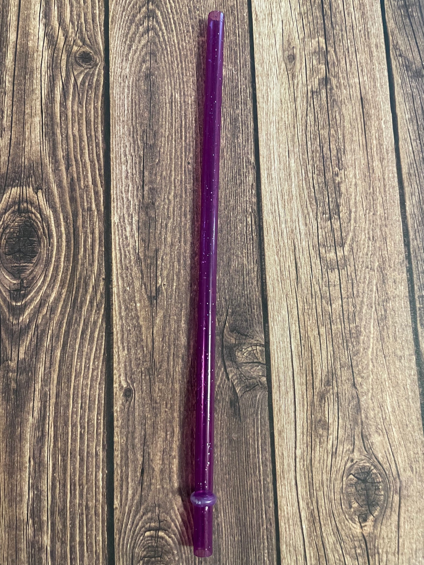 9"  Purple glitter plastic reusable straw