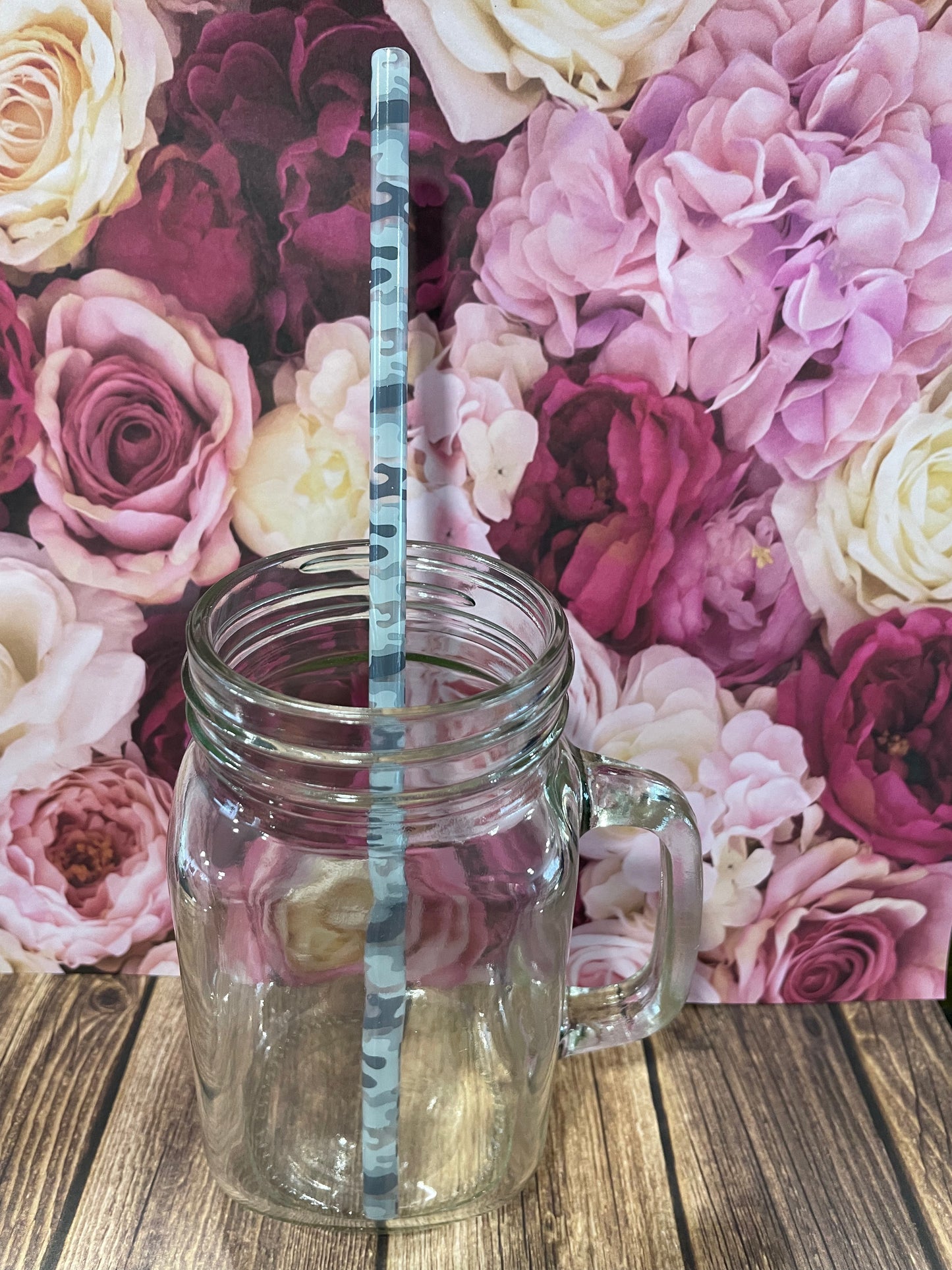 9" Camo print plastic reusable straw