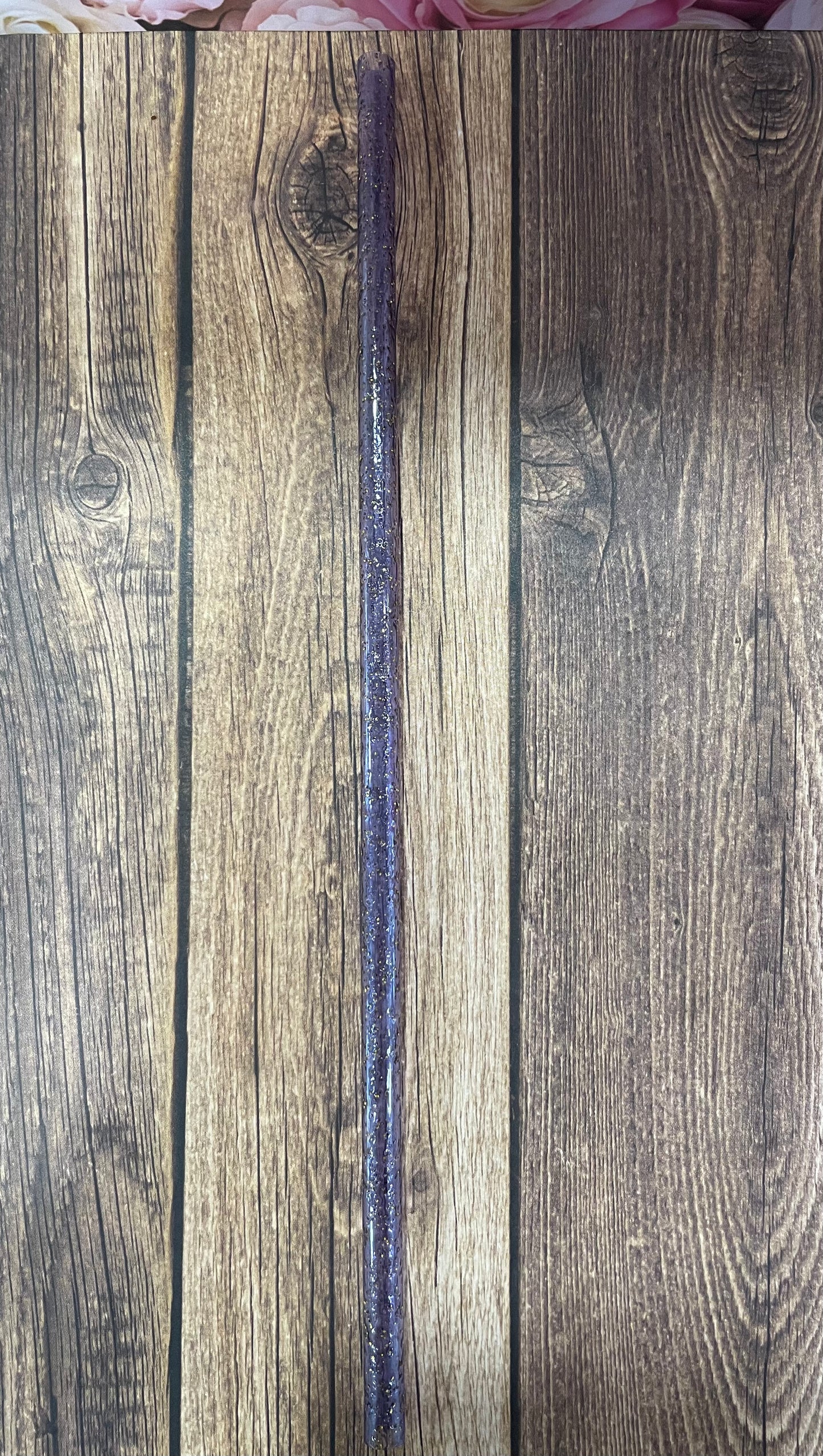 10" Purple glitter plastic reusable straw