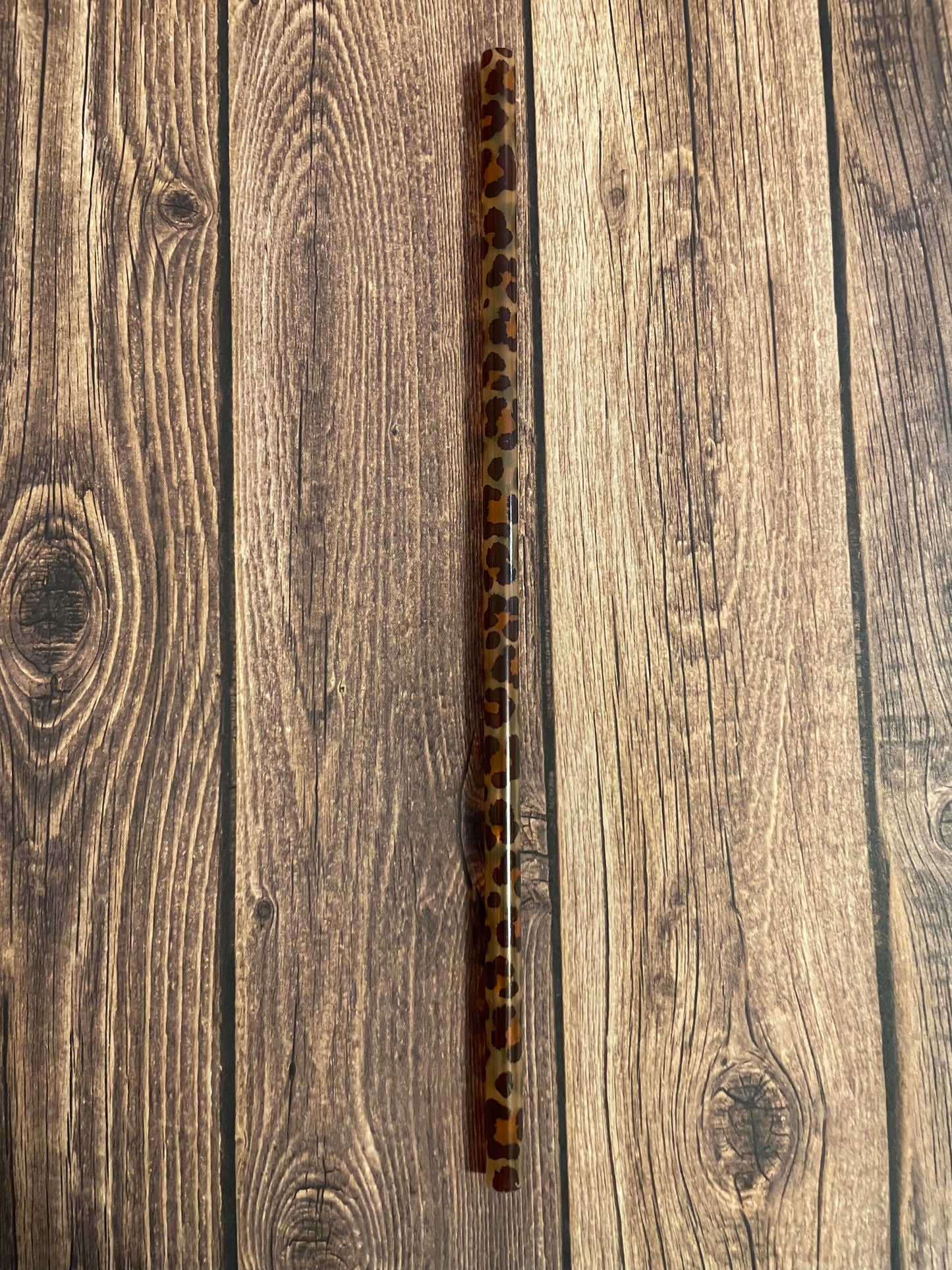 9" Brown cheetah plastic reusable straw