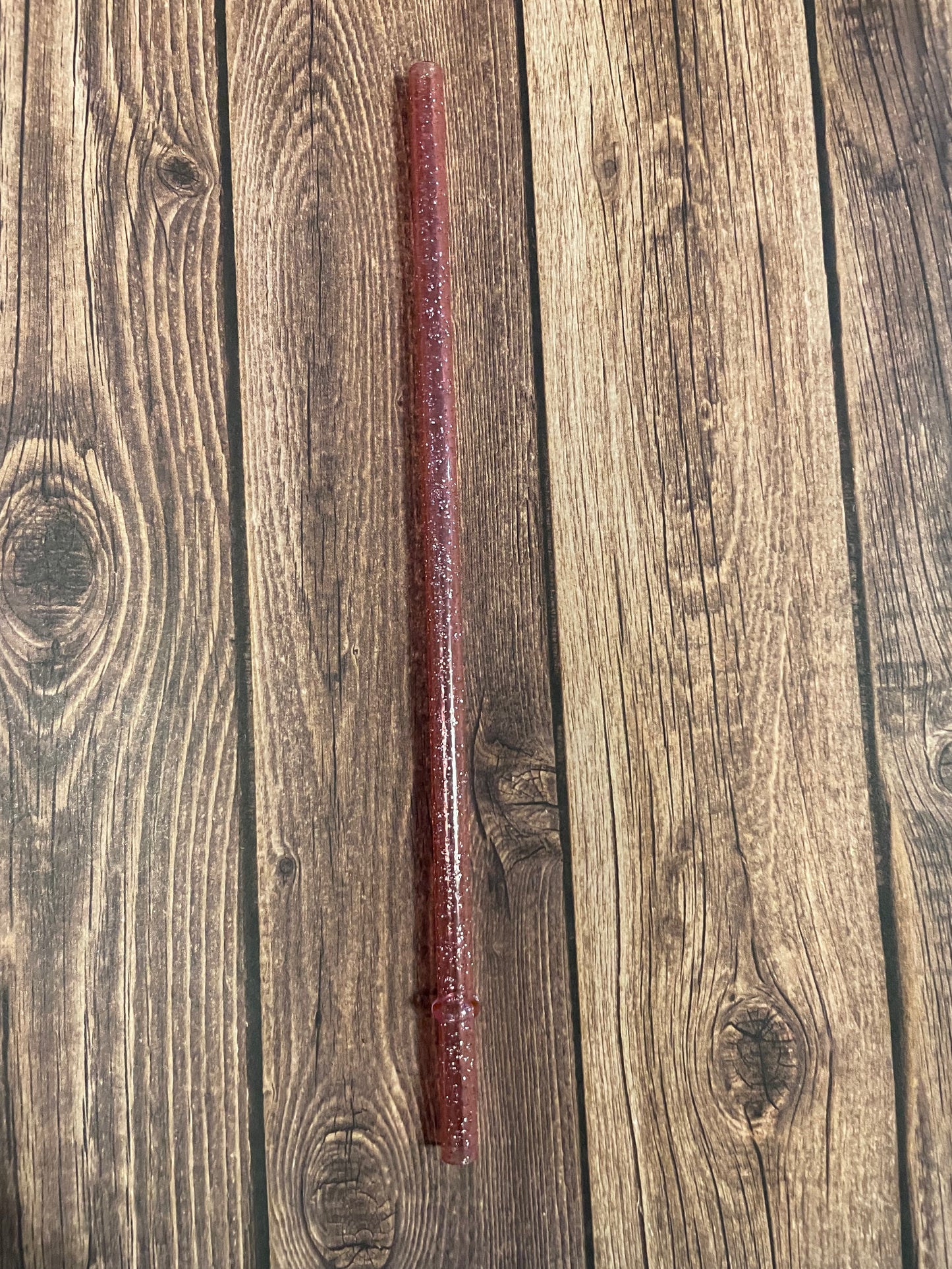 9" Pink glitter plastic reusable straw