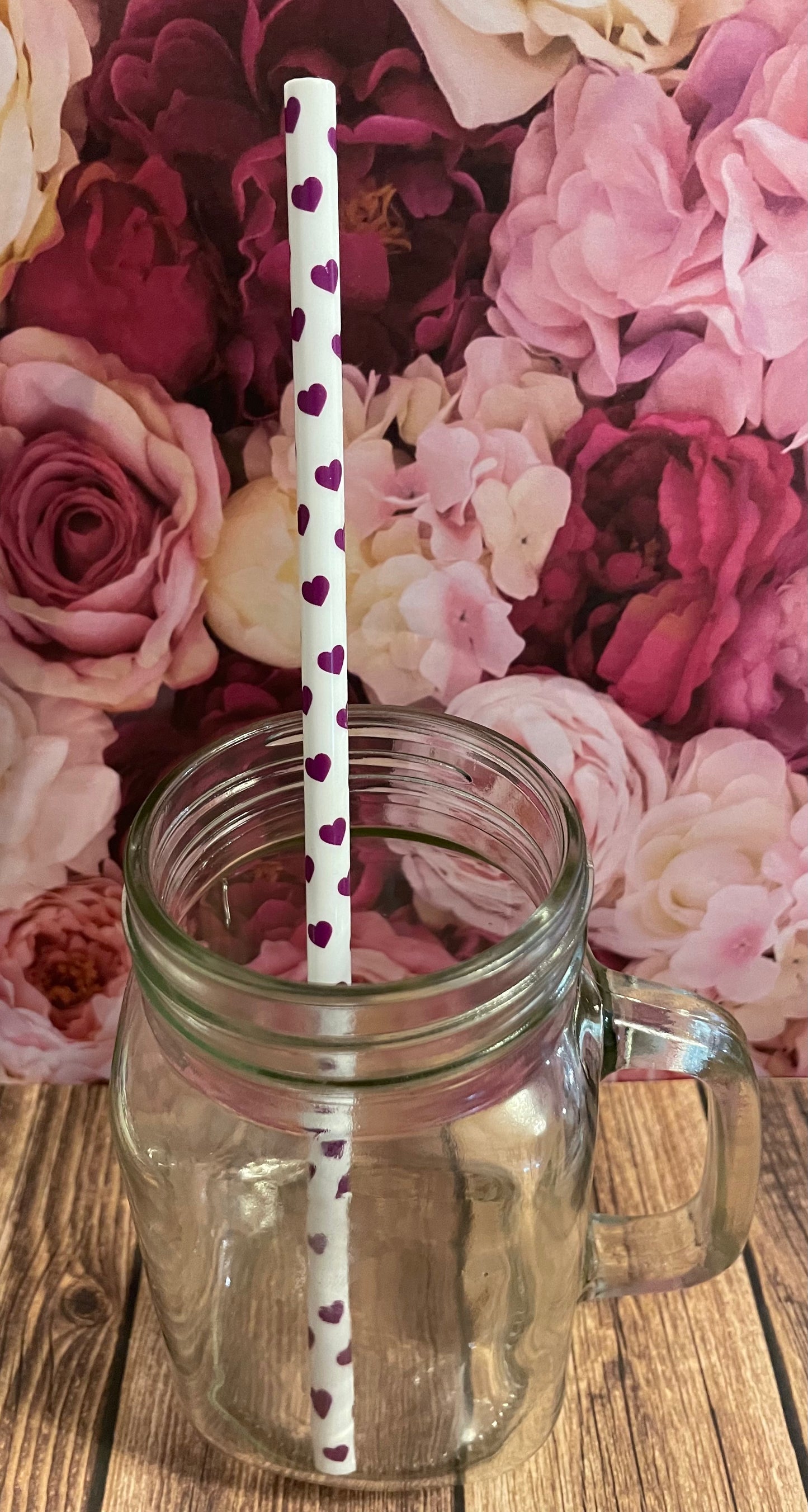 9" Purple heart plastic reusable straw