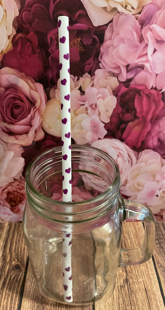 9" Purple heart plastic reusable straw