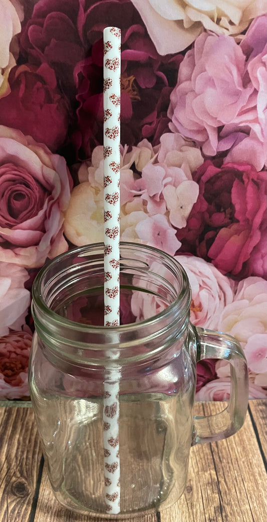 9" Pink cheetah heart plastic reusable straw