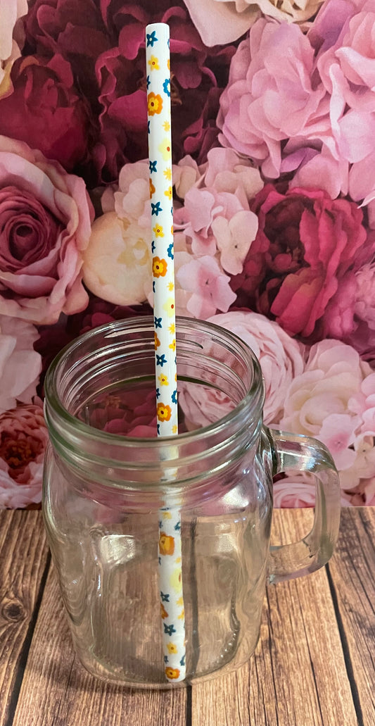 9" Floral plastic reusable straw