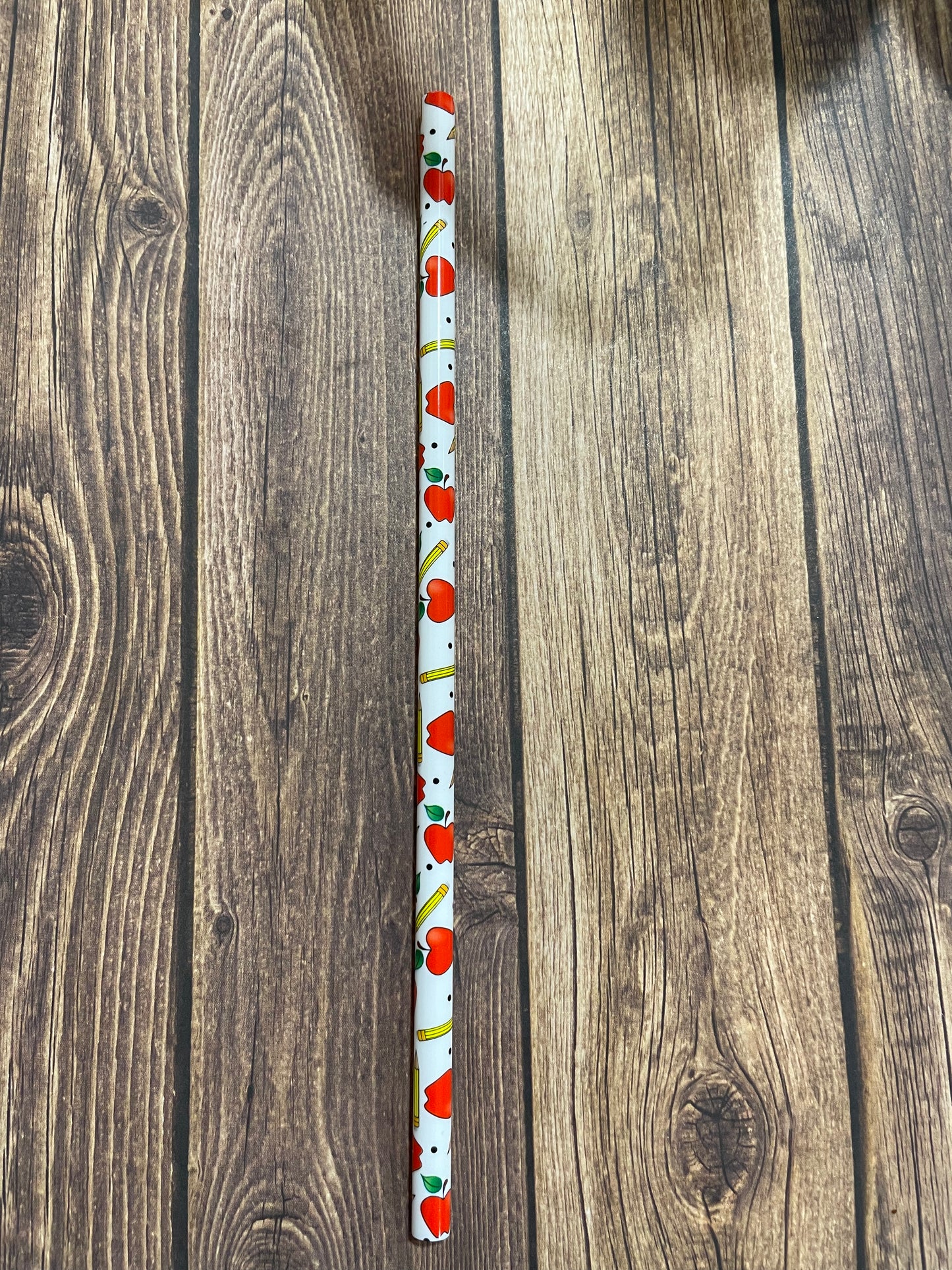 9" Teacher print plastic reusable straw