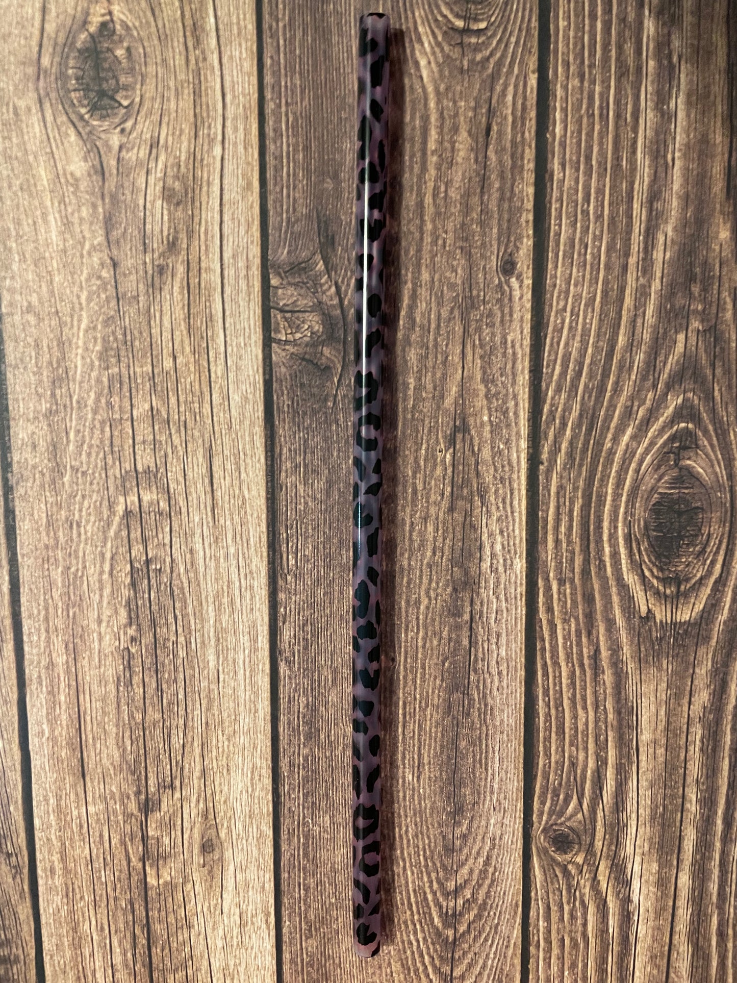 9" Pink/purple cheetah plastic reusable straw