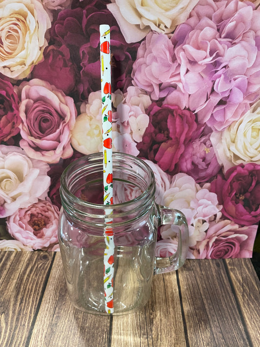 9" Teacher print plastic reusable straw
