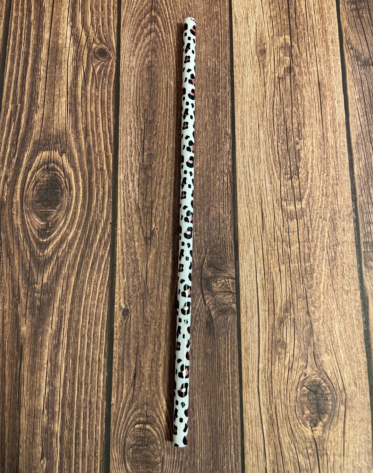 9" Pink cheetah plastic reusable straw