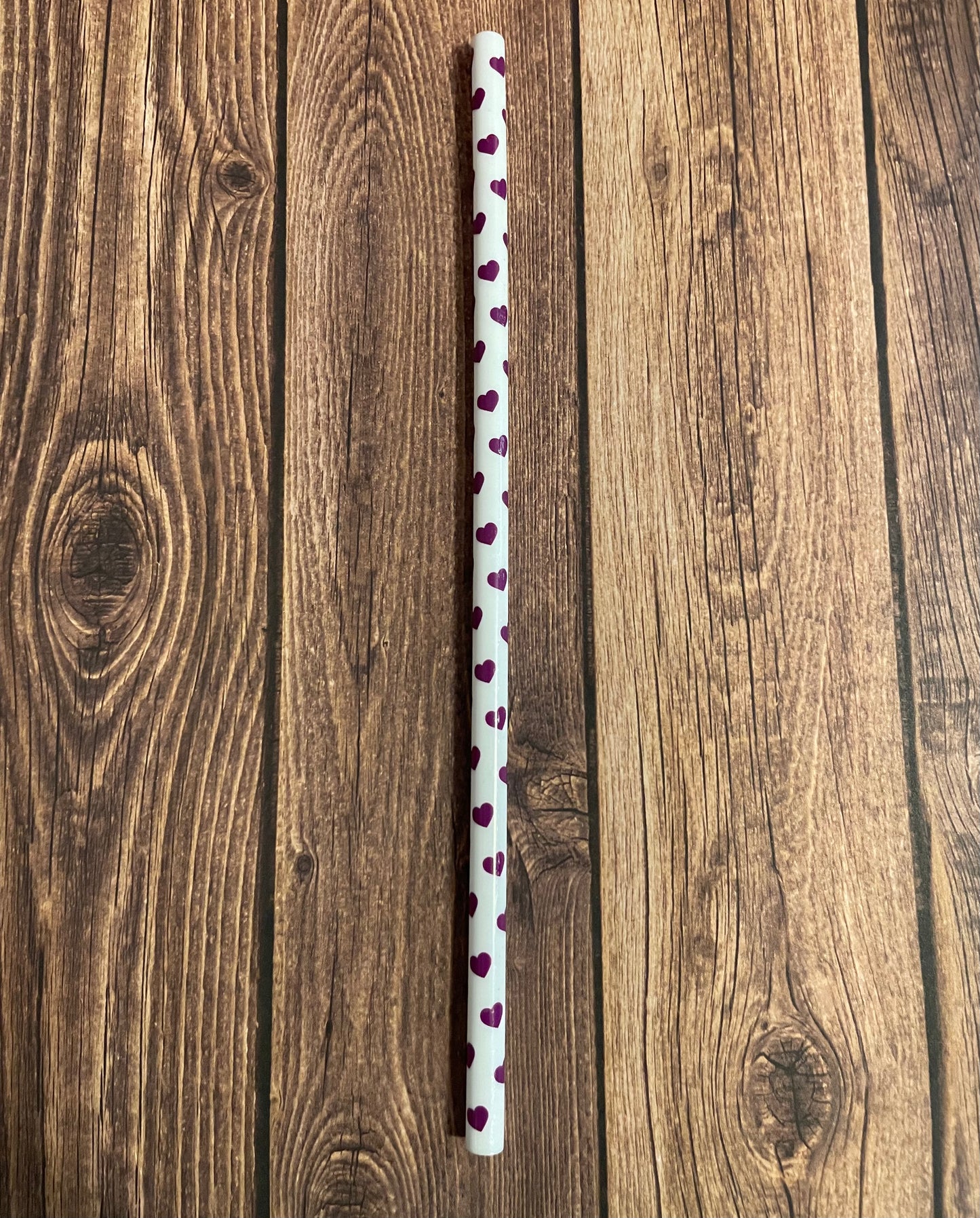 9" Purple heart plastic reusable straw