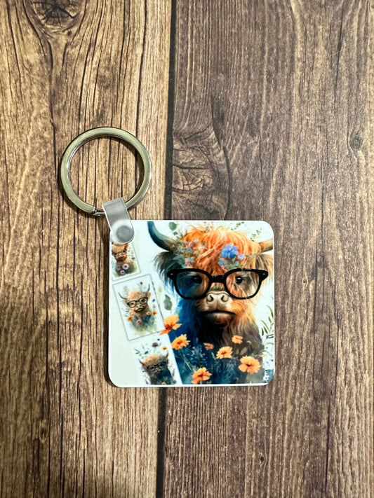 Cow with glasses keychain