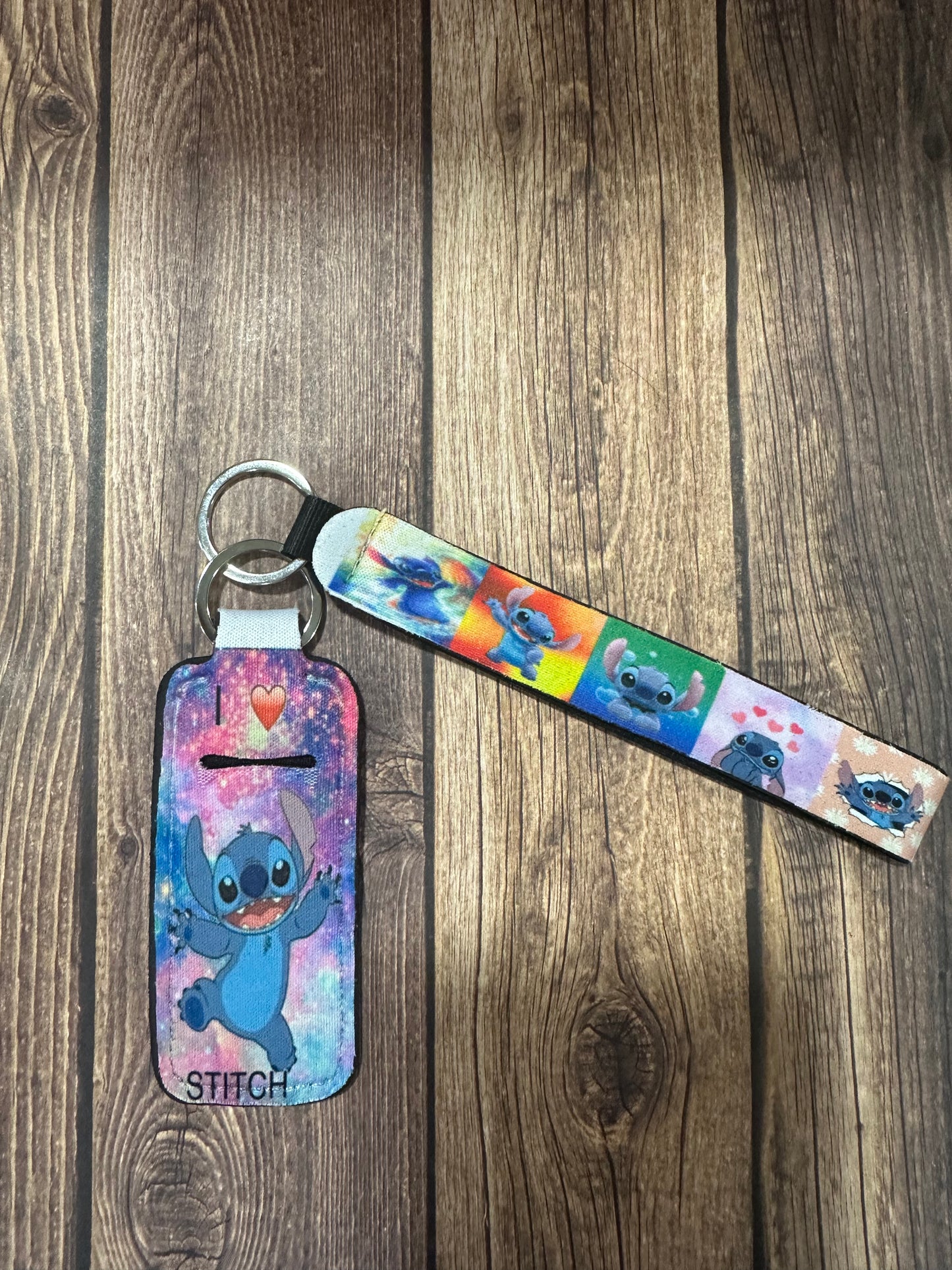 Stitch wristlet and chapstick holder set