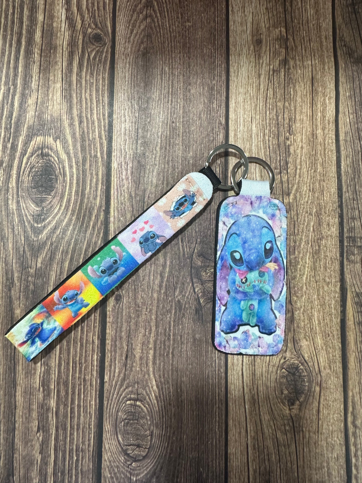 Stitch wristlet and chapstick holder set