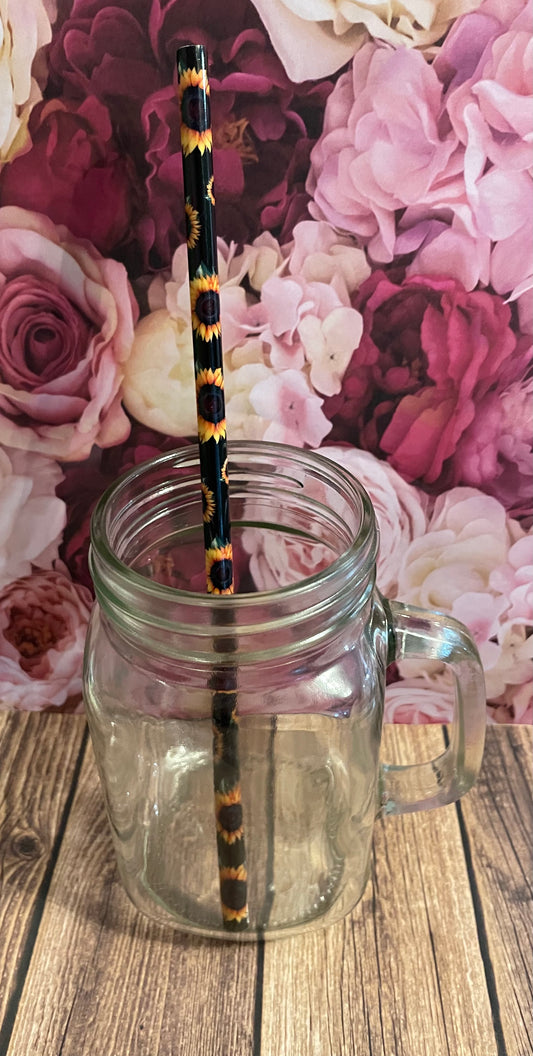 9" Sunflower plastic reusable straw