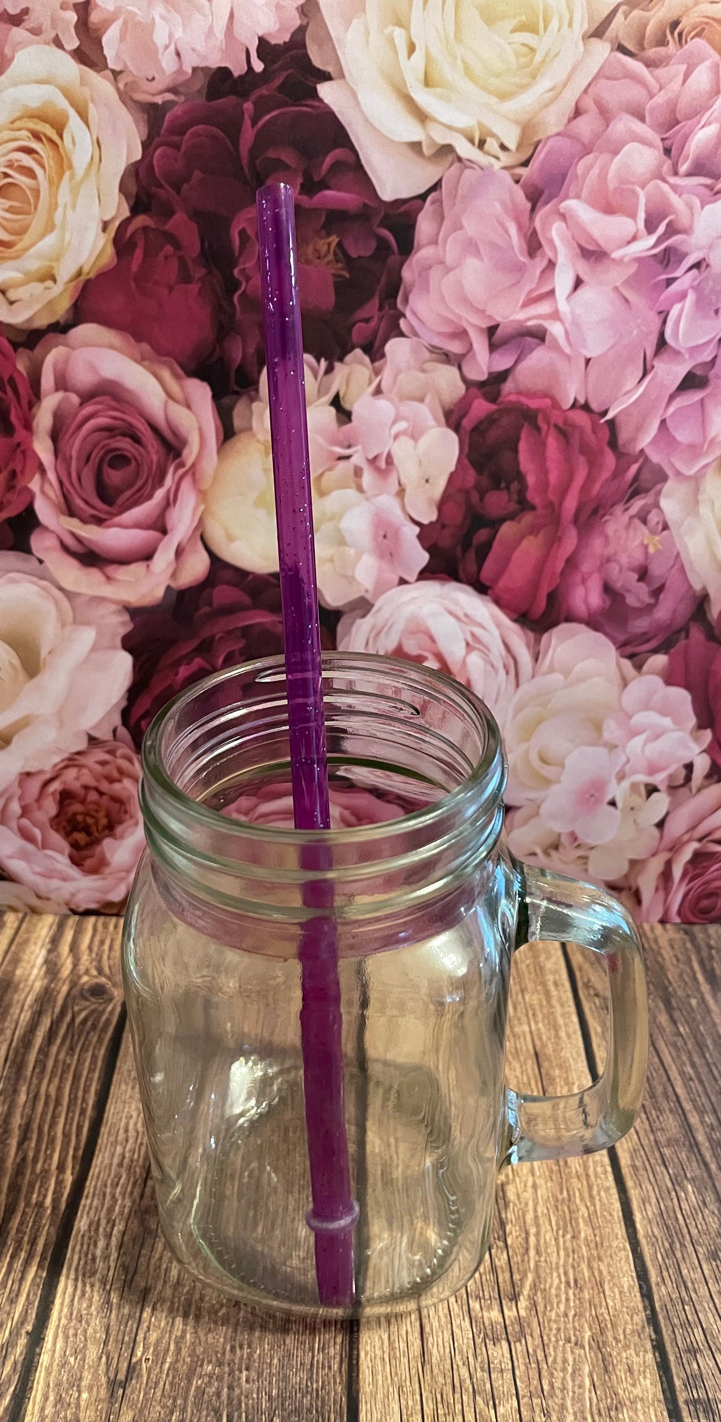 9"  Purple glitter plastic reusable straw