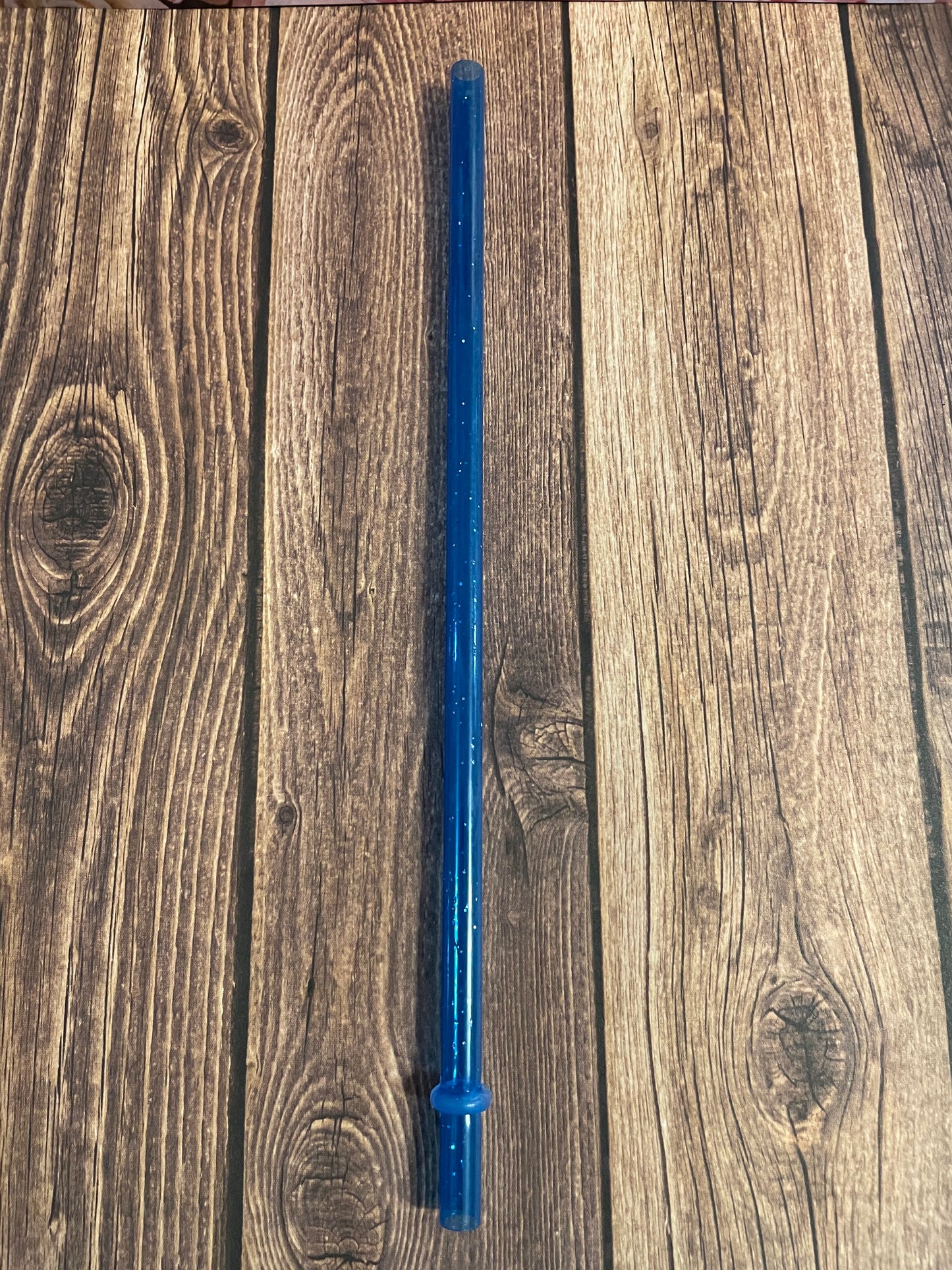 9" Blue glitter plastic reusable straw