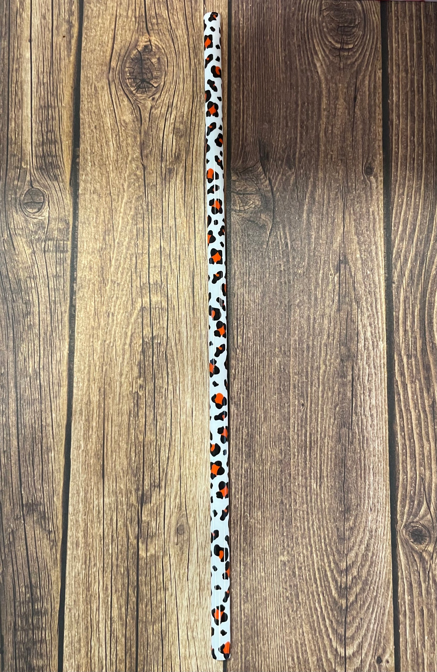 10" Red cheetah reusable plastic straw