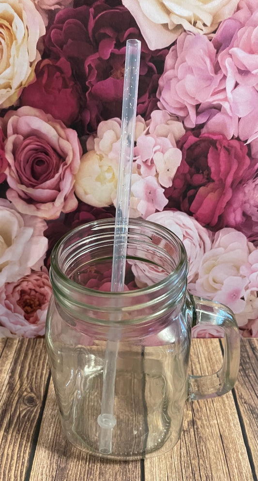 9" Clear glitter plastic reusable straw