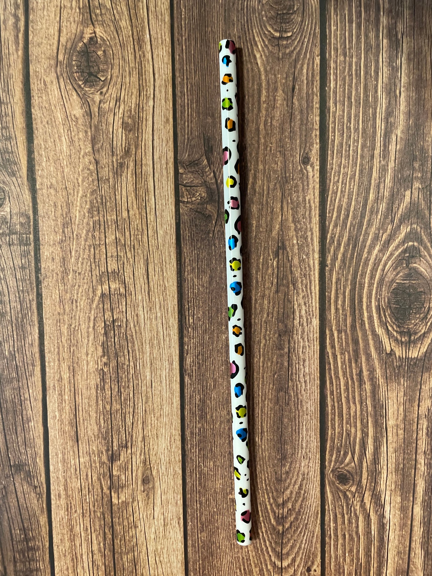 9" Multi color cheetah plastic reusable straw