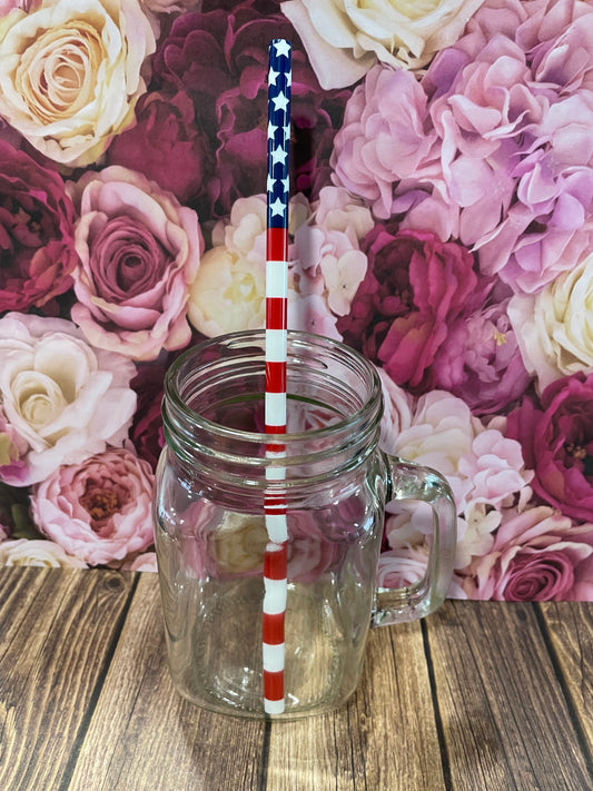 9" American flag plastic reusable straw