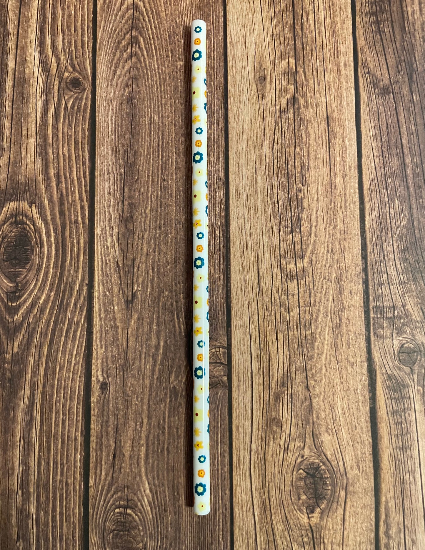 9" Floral plastic reusable straw