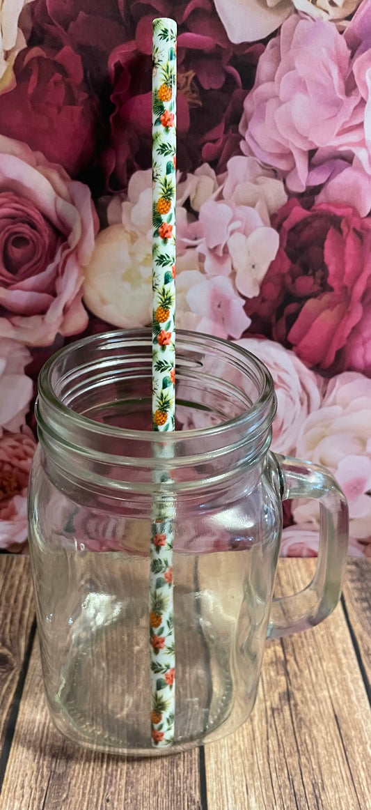 9" Pineapple plastic reusable straw